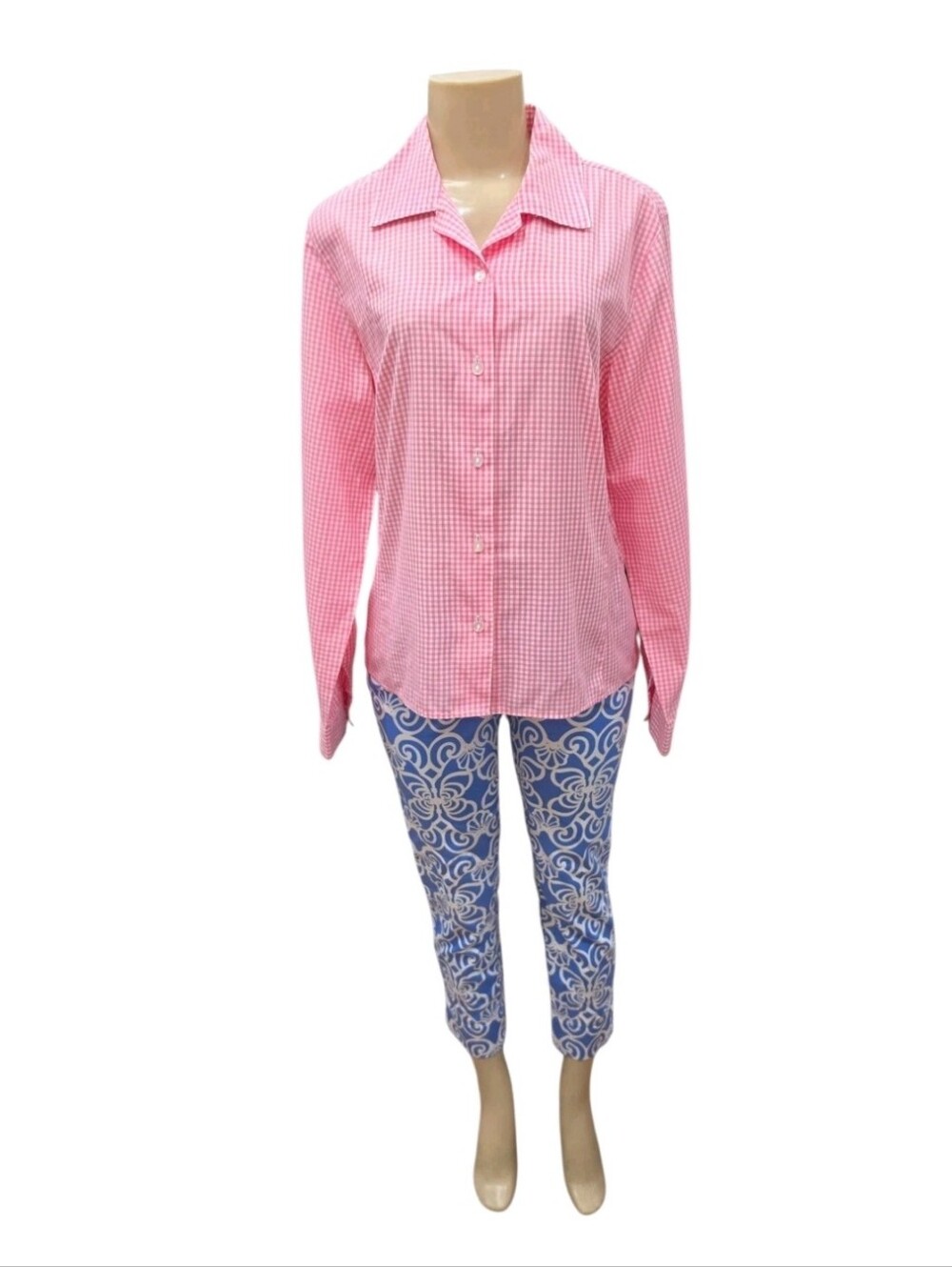 Pendleton Womens Sz 12 Shirt Pink White Gingham Check Long Sleeve Button Front